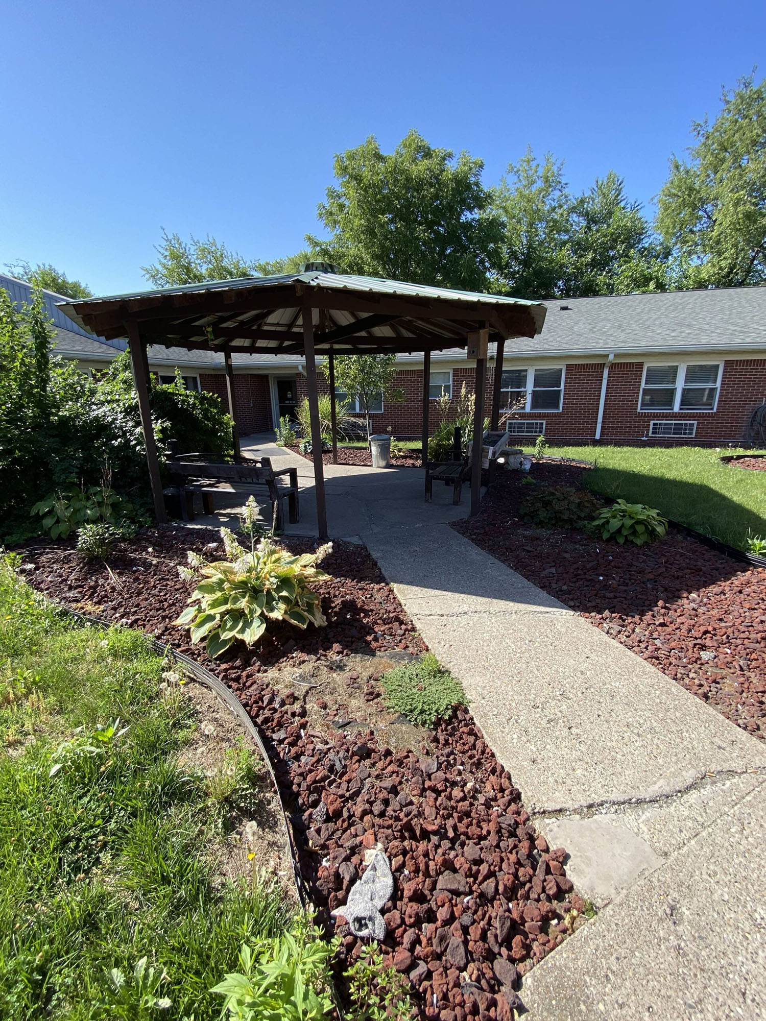 Brickyard Healthcare Churchman Care Center exterior patio area